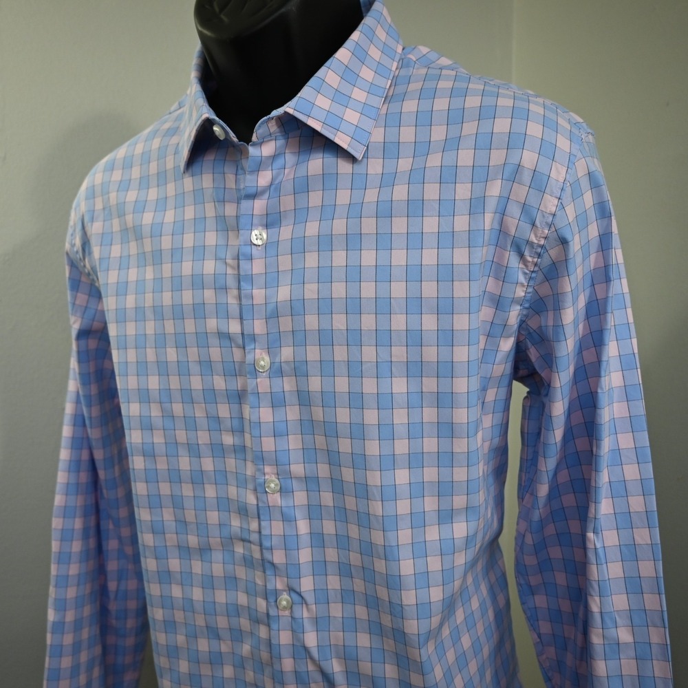 Bonobos Performance Dress Shirt Plaid Slim Nylon Stretch Long Sleeve Mens Large